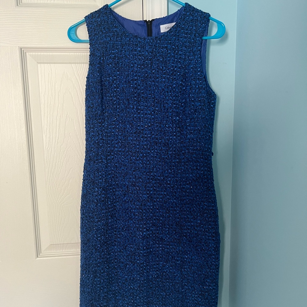 Calvin Klein Blue Sleeveless Tweed Dress